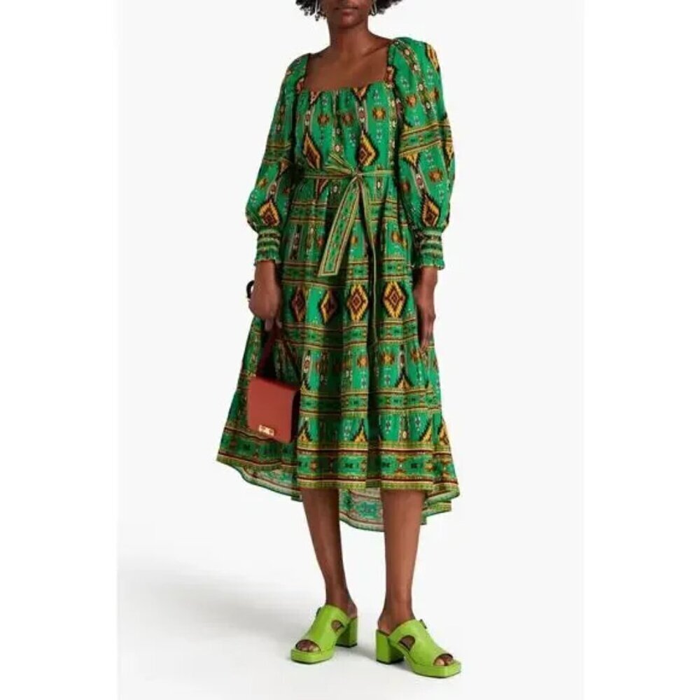 Alice + Olivia Emerald Ikat Rowen Tiered Midi Dress